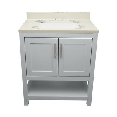 Meuble sous-vasque simple Taos avec plan en marbre reconstitué ou en pierre de quartz -
