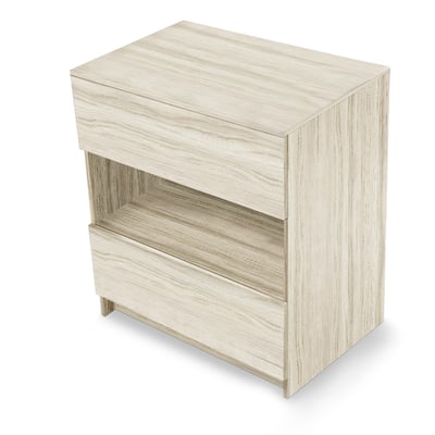 Mueble de lavabo de pie Ella Oak con dos cajones y estante central abierto, en acabado de veta de madera clara