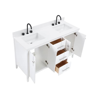 Meuble-lavabo de salle de bains moderne Florence sur pied avec plan en quartz blanc massif -