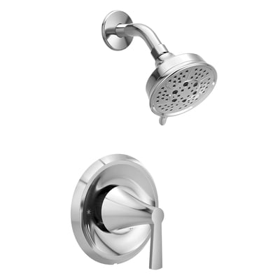 Chrome shower trim set with single-lever handle valve and multi-function fixed showerhead for accessible walk-in shower