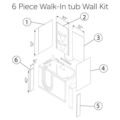 Walk In Tub Wall Surround Kit Solid White Glossy - 2 Shelves -
