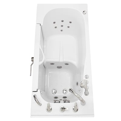 Top-down view of the Ella Transfer60 wheelchair accessible walk-in tub with hydro jets, grab bars, and outward swing door