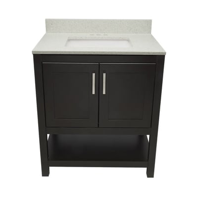 Meuble sous-vasque simple Taos avec plan en marbre reconstitué ou en pierre de quartz -