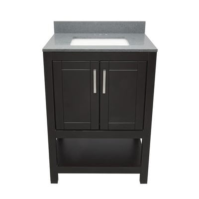 Meuble sous-vasque simple Taos avec plan en marbre reconstitué ou en pierre de quartz -