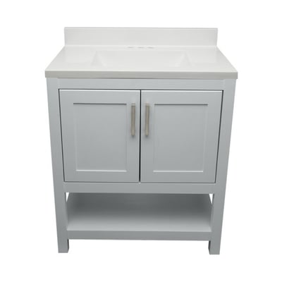 Meuble sous-vasque simple Taos avec plan en marbre reconstitué ou en pierre de quartz -