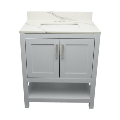 Meuble sous-vasque simple Taos avec plan en marbre reconstitué ou en pierre de quartz -