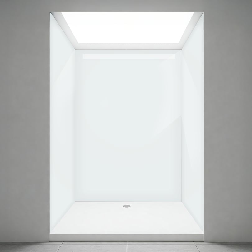 Minimalist custom acrylic shower wall panel with clean white finish and modern design for bathroom remodel