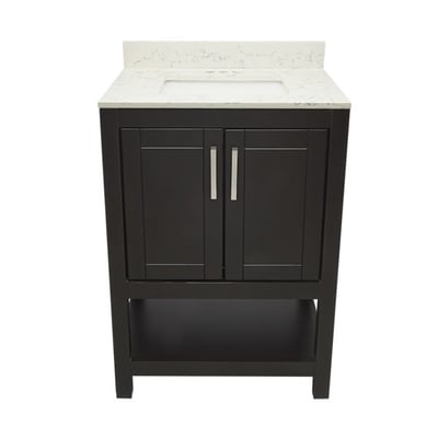 Meuble sous-vasque simple Taos avec plan en marbre reconstitué ou en pierre de quartz -