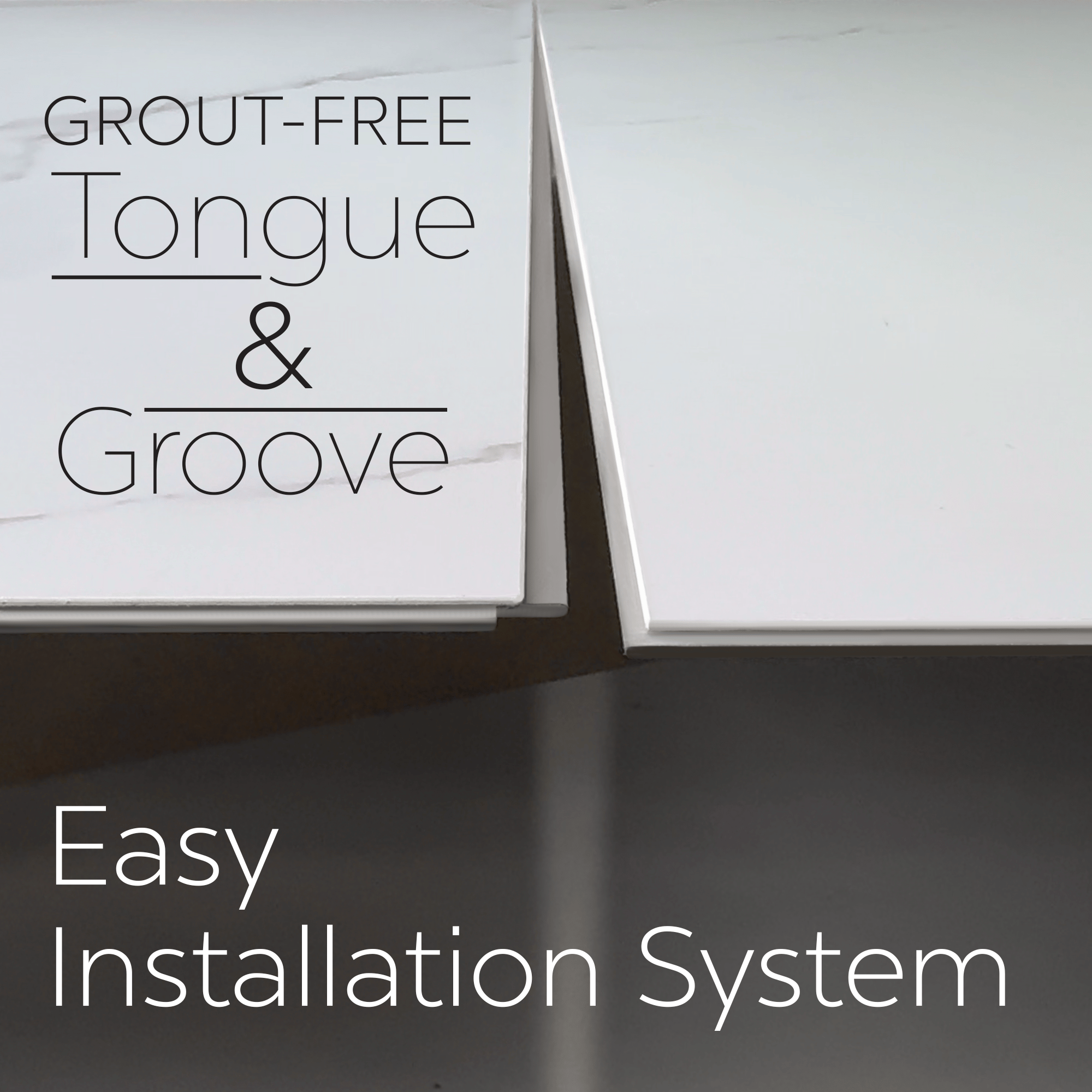 Close-up of grout-free tongue and groove shower wall panels with easy interlocking installation system