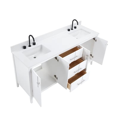 Meuble-lavabo de salle de bains moderne Florence sur pied avec plan en quartz blanc massif -