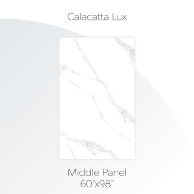 Calacatta Lux shower wall middle panel in 60x98 inch white marble-look finish with gray veining