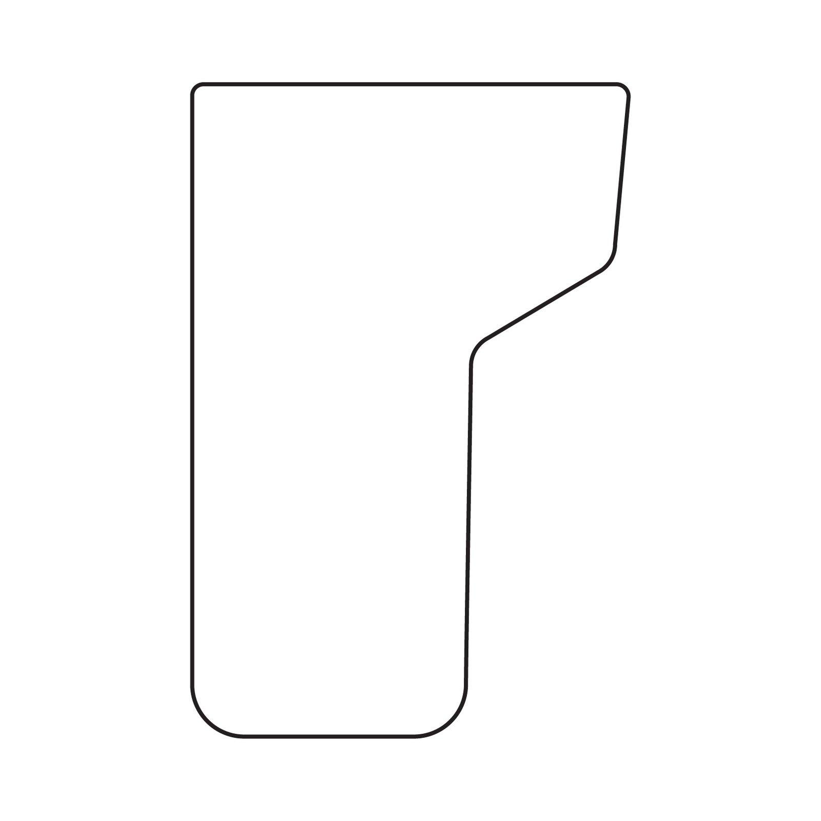 Line drawing outline of a walk-in tub door shape with upper right cutout showing an inward swing door style