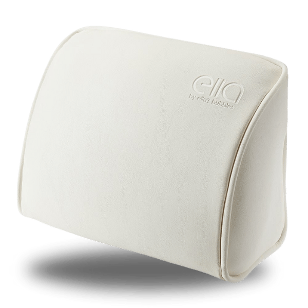 Ella's Bubbles white cushioned head pillow accessory for walk-in tubs with embossed Ella logo on front