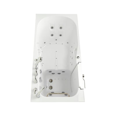Overhead view of the Ella Shak 36x72 walk-in tub interior showing hydro and air jets, grab bar, chrome faucet, and anti-slip floor seat