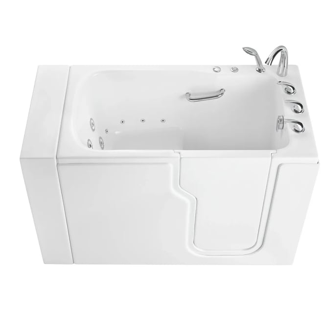 Bañera de acceso acrílica Ella Standard 30x52 con chorros de hidromasaje, grifo cromado y puerta de entrada de acceso bajo sobre fondo blanco