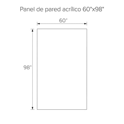 Diagrama de dibujo lineal del panel de pared de ducha acrílico Ella de 60 pulgadas de ancho por 98 pulgadas de alto
