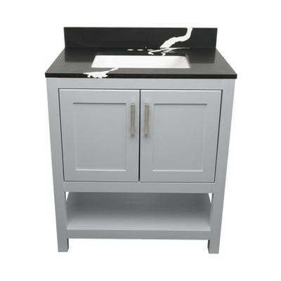 Meuble sous-vasque simple Taos avec plan en marbre reconstitué ou en pierre de quartz -