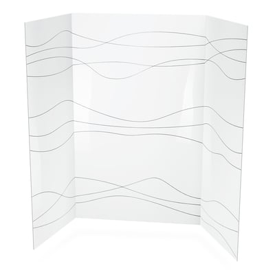 Kit de revestimiento de pared de ducha blanco de tres paneles con patrón sutil de líneas onduladas - diseño FlowState para bañeras con puerta