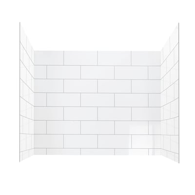 White acrylic 3-piece subway tile shower wall kit shown assembled with back and two side panels