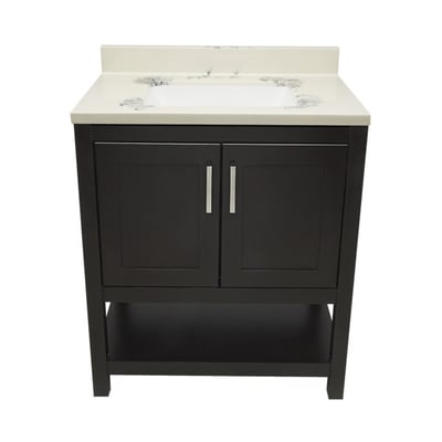 Meuble sous-vasque simple Taos avec plan en marbre reconstitué ou en pierre de quartz -