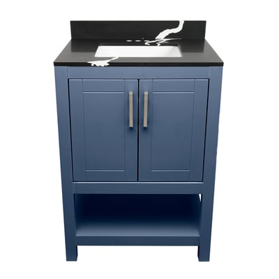 Meuble sous-vasque simple Taos avec plan en marbre reconstitué ou en pierre de quartz -