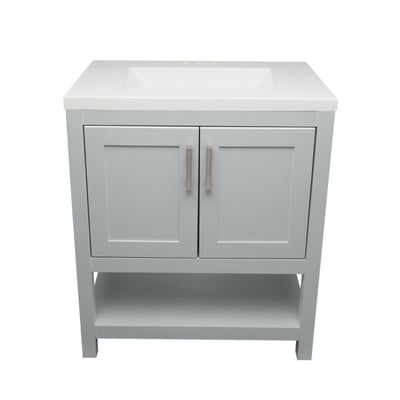 Meuble sous-vasque simple Taos avec plan en marbre reconstitué ou en pierre de quartz -