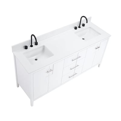 Meuble-lavabo de salle de bains moderne Florence sur pied avec plan en quartz blanc massif -