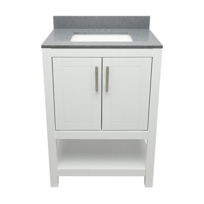 Meuble sous-vasque simple Taos avec plan en marbre reconstitué ou en pierre de quartz -
