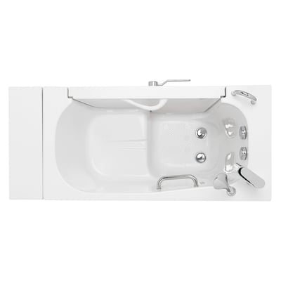 Top-down view of the Ella Transfer 26 ADA accessible walk-in tub with outward swing door, anti-slip floor, and chrome jets