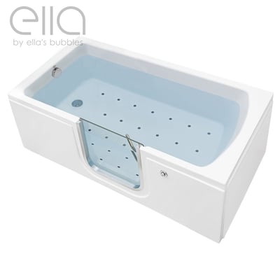 Baignoire à porte allongée Ella's Bubbles avec porte en verre à ouverture intérieure et système de jets d'air, acrylique blanc 30x60