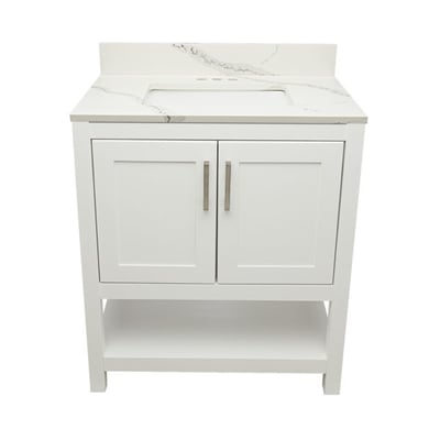 Meuble sous-vasque simple Taos avec plan en marbre reconstitué ou en pierre de quartz -