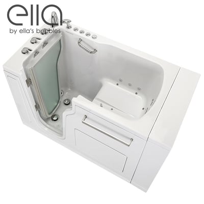 Ella Ultra Acrylic walk-in tub with open outswing door, interior seat, hydro jets, and fast fill faucet - 30x52 inch