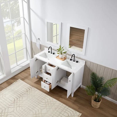 Meuble-lavabo moderne Lille avec plan en quartz blanc massif -