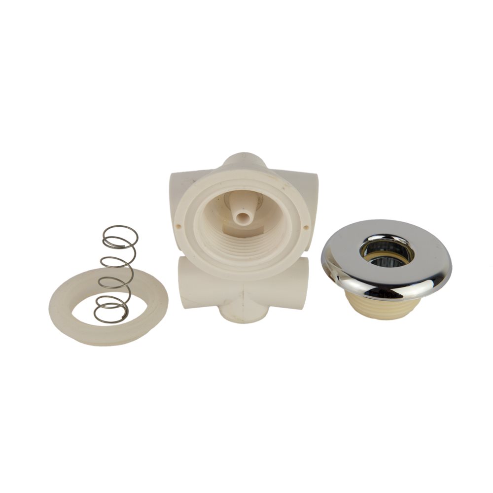 Walk-in tub adjustable hydro jet assembly with white jet body, chrome face cap, spring and rubber gasket