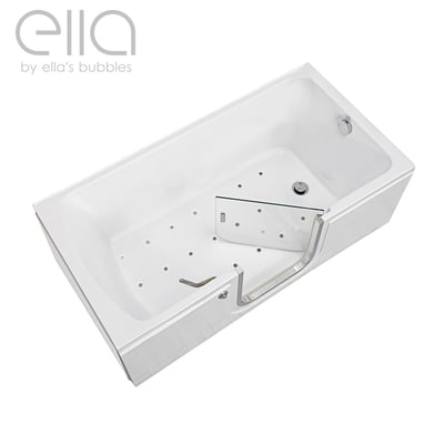Vue de dessus de la baignoire à porte allongée Ella's Bubbles avec jets d'air, siège intégré et porte à ouverture intérieure – 30x60 pouces