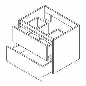 Croquis au trait du meuble-lavabo de salle de bain Ella Ebony avec deux tiroirs coulissants et des compartiments de rangement intérieurs