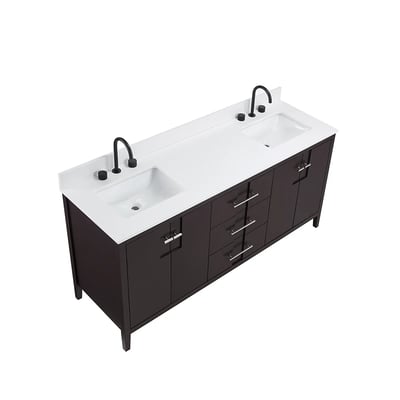 Meuble-lavabo de salle de bains moderne Florence sur pied avec plan en quartz blanc massif -