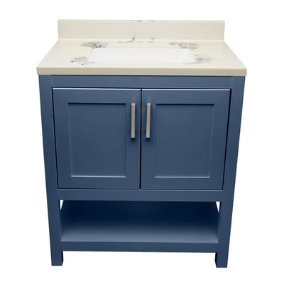 Meuble sous-vasque simple Taos avec plan en marbre reconstitué ou en pierre de quartz -