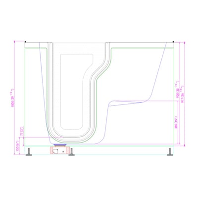 Side-view CAD diagram of the Ella S-Class 30x52 walk-in tub showing interior depth and labeled dimensions in mm and inches