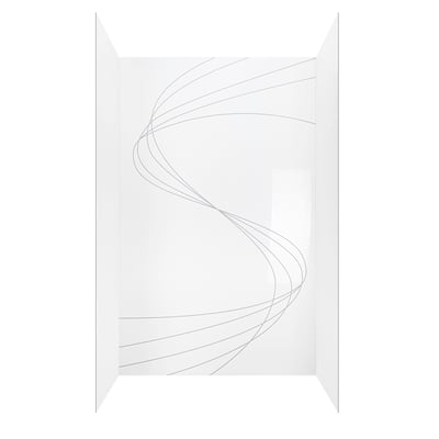 Kit de pared de ducha de 3 piezas en acrílico blanco Ella Wave con patrón de líneas onduladas fluidas en el panel posterior