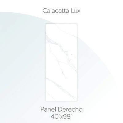 Panel derecho de pared de ducha Calacatta Lux - revestimiento de 102 × 249 cm con aspecto de mármol blanco y vetas grises