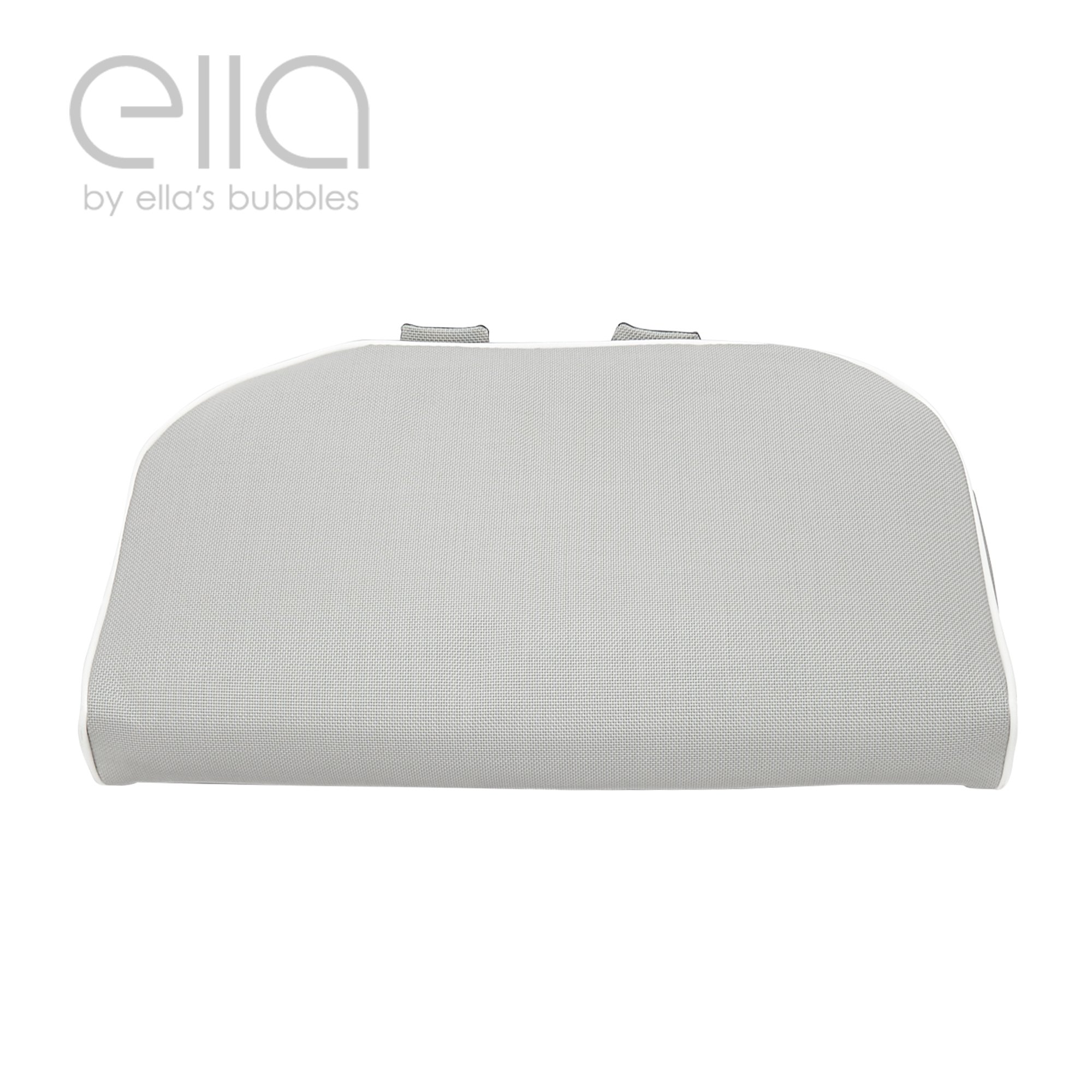Ella's Bubbles gray padded seat pillow and riser accessory for walk-in tubs with white trim edges