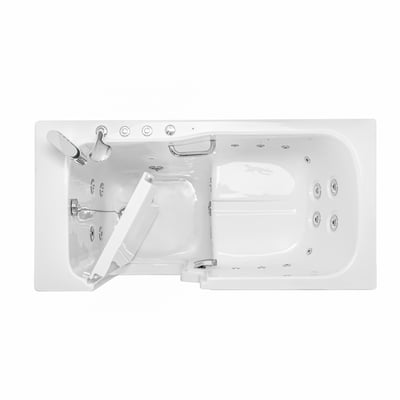 Plan view of a left hand drain Standard60 walk in tub with the door open and the faucet at the left end.