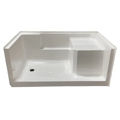 Base de douche Acrylx avec siège moulé, évacuation à gauche