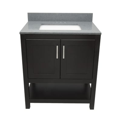 Meuble sous-vasque simple Taos avec plan en marbre reconstitué ou en pierre de quartz -