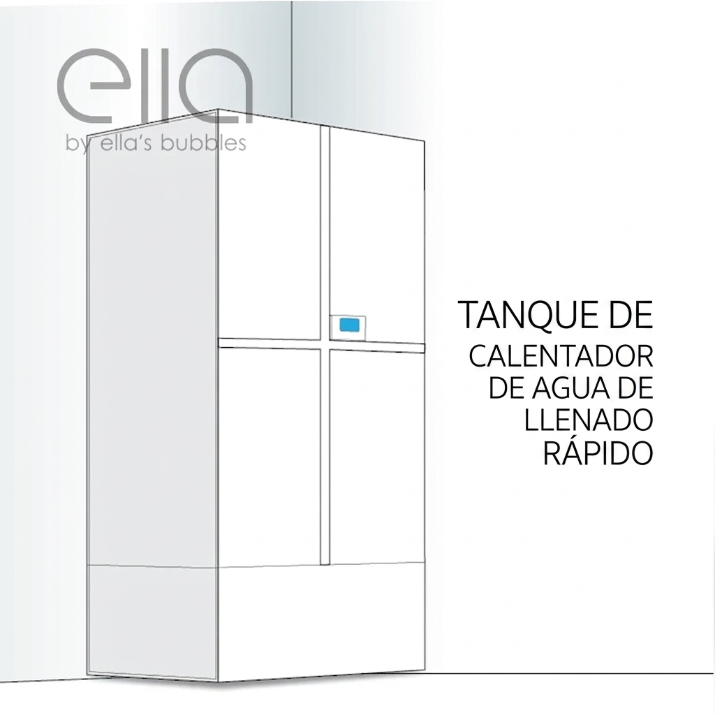 Ilustración del tanque depósito del calentador de agua de llenado rápido utilizado con una bañera con puerta Ella de baño asistido