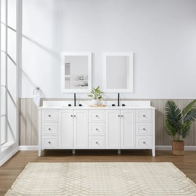 Meuble-lavabo moderne Lille avec plan en quartz blanc massif -