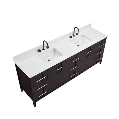 Meuble-lavabo de salle de bains moderne Florence sur pied avec plan en quartz blanc massif -
