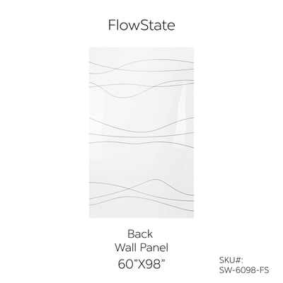 FlowState 60x98 inch back wall panel with CNC engraved flowing wave pattern in white acrylic for accessible showers