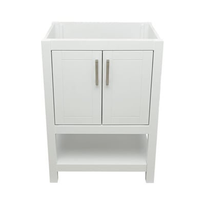 Taos 22-inch white topless bathroom vanity cabinet with double shaker doors and open bottom shelf